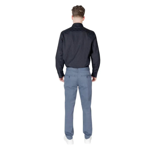Men’s black long-sleeved dress shirt with Armani Exchange Blue Spring Summer cotton blend trousers
