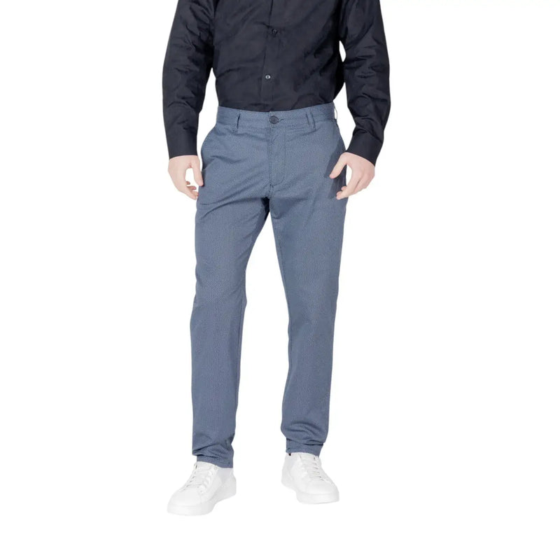 Armani Exchange blue men spring summer cotton blend chino trousers with a subtle textured weave pattern