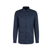 Armani Exchange blue printed cotton mens long sleeve shirt with a subtle repeating pattern and button-down design