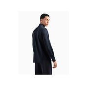 Dark blue men’s long-sleeve collared cotton shirt from Armani Exchange with round neck design