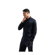 Armani Exchange blue printed cotton mens long sleeve shirt featuring a sleek dark navy button-down design with crisp collar