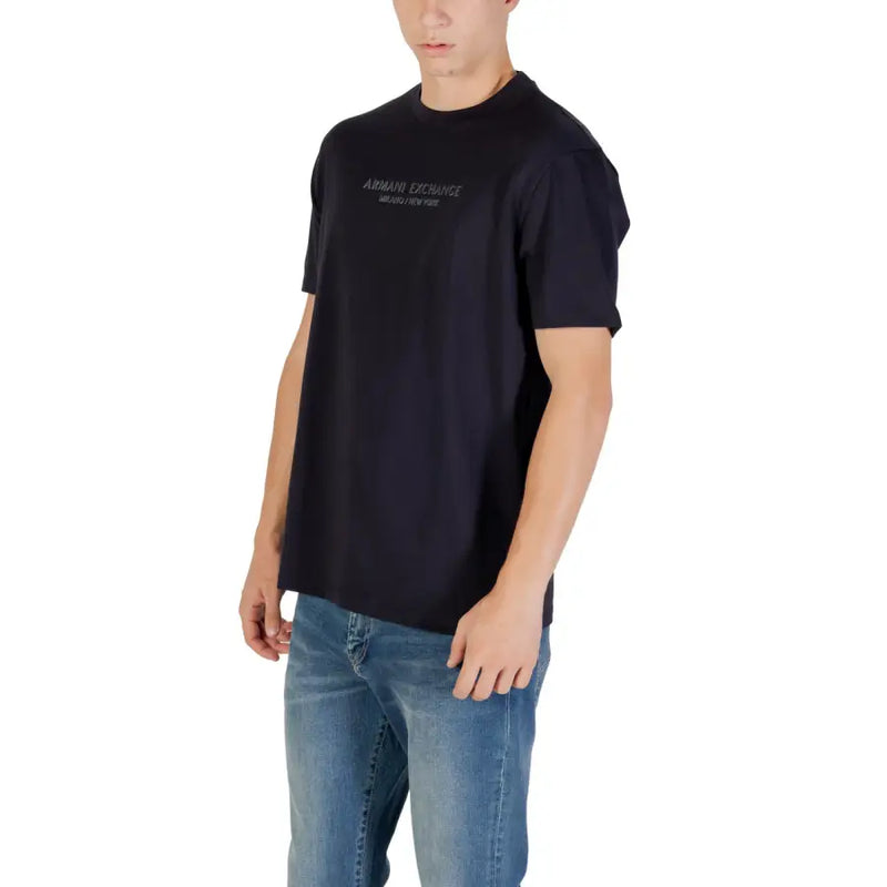 Noir Armani Exchange T-shirt en coton pour homme avec inscription argentée discrète sur la poitrine