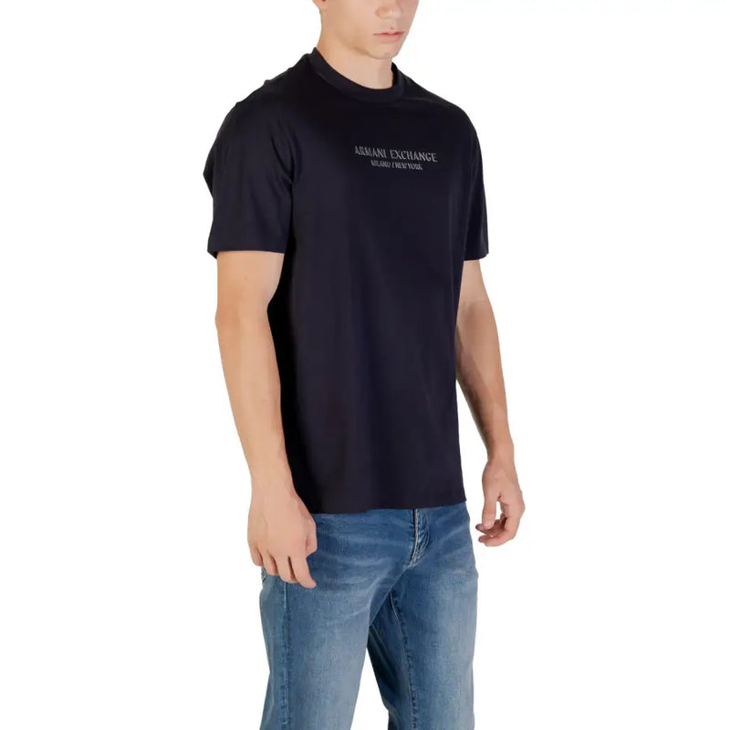 Noir armani exchange T-shirt en coton pour homme avec logo brodé blanc sur la poitrine, style décontracté