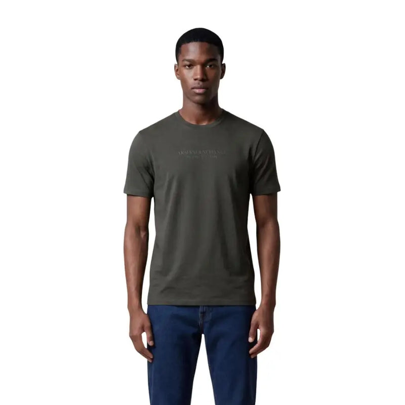 Armani Exchange T-shirt homme en coton vert olive avec logo discret imprimé sur la poitrine