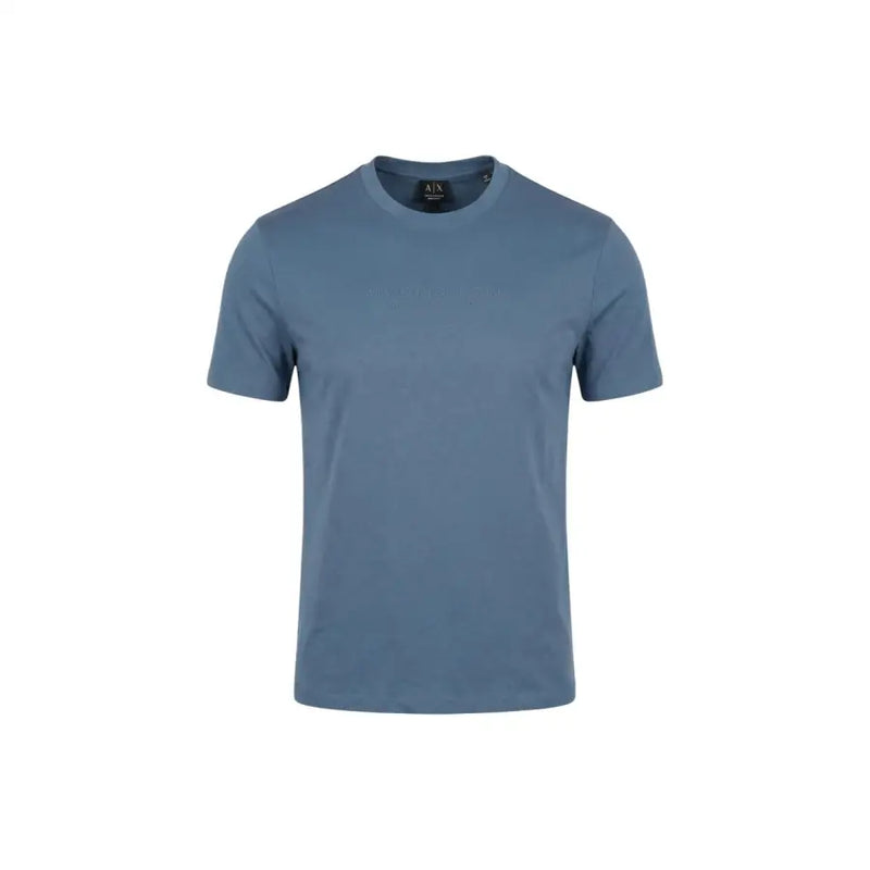 Un bleu uni et élégant armani exchange T-shirt en coton à col rond pour homme, au design minimaliste