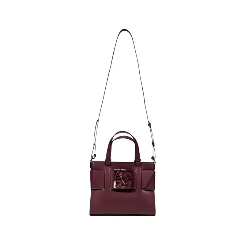 Deep red leather Armani Exchange Bordeaux Zip Handbag with top handle and metal embellishment