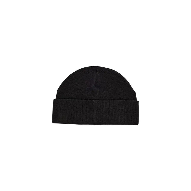 Armani Exchange Bonnet côtelé noir pour homme avec revers, vue de face