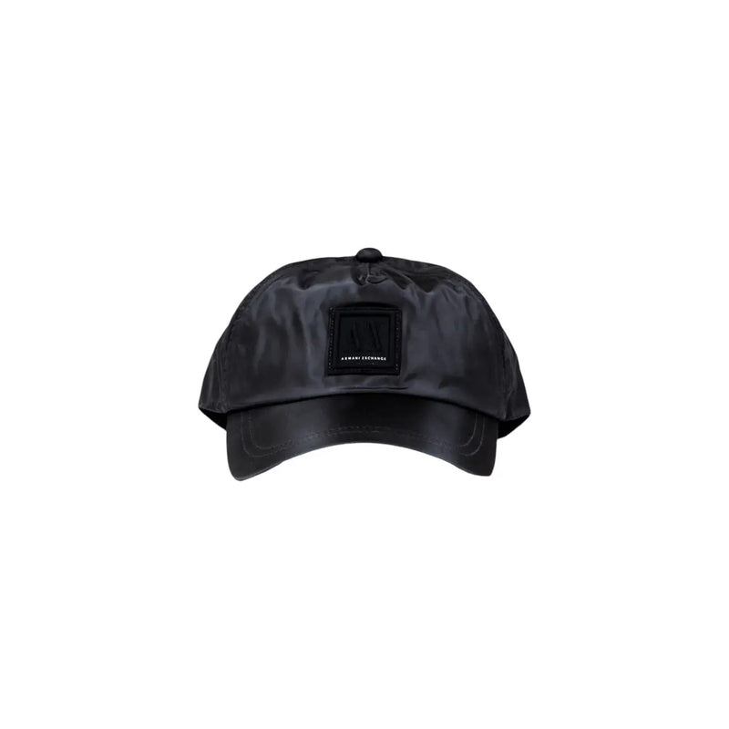 Armani Exchange Casquette pour homme en satin noir avec logo carré noir mat, vue de face