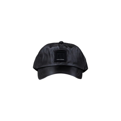 Armani Exchange Casquette pour homme en satin noir avec logo carré noir mat, vue de face