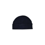 Armani Exchange Bonnet pour homme en maille côtelée bleu marine avec revers et étiquette de marque, vue de face