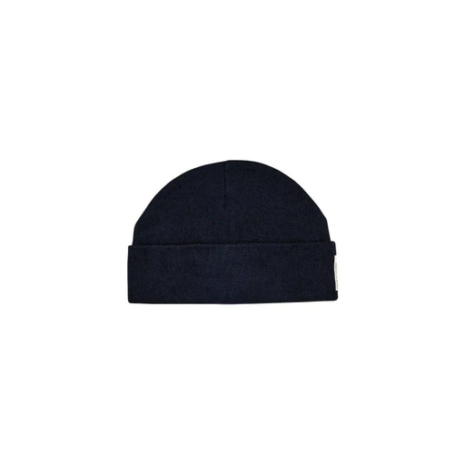 Armani Exchange Bonnet pour homme en maille côtelée bleu marine avec revers et étiquette de marque, vue de face
