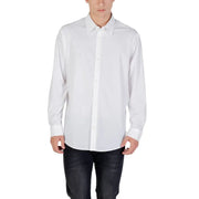 Armani Exchange classic white long sleeve men’s shirt with a button-down front, classic collar, and cuffs