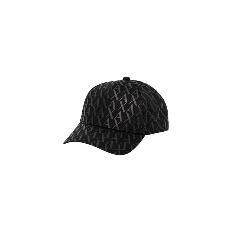 Armani Exchange Casquette en coton noir pour homme, ornée d'un monogramme répété dans une teinte plus claire, vue de face
