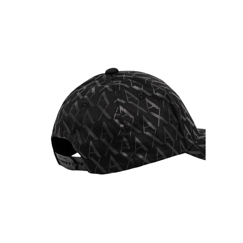 Armani Exchange Casquette en coton noir pour homme, à motif géométrique gris répétitif, vue de face