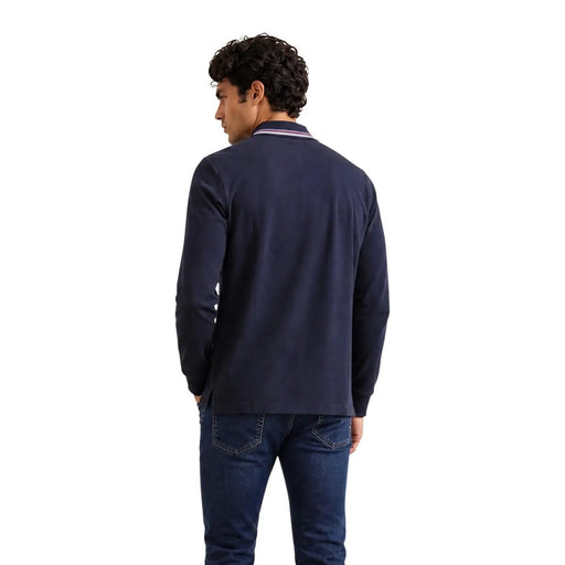 Armani Exchange Polo en coton bleu marine pour homme, col rayé et manches longues, vue de face