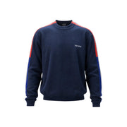 Armani Exchange Pull en coton pour homme, bleu marine à rayures rouges et bleu roi sur les manches, vue de face