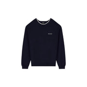 Armani Exchange Pull en coton bleu marine pour homme, avec finitions côtelées blanches et logo brodé, vue de face