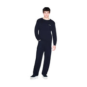 Armani Exchange Pull en coton bleu marine pour homme, avec finitions blanches et logo brodé, vue de face