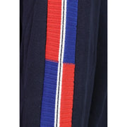 Armani Exchange Pull en coton pour homme, en maille bleu marine avec de larges rayures verticales rouges et bleu roi (vue de face)
