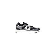 Armani Exchange grey polyester sneakers for men in black and gray with white accents and visible side branding