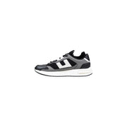 Armani Exchange grey polyester sneakers for men with black and gray breathable mesh upper and white accents