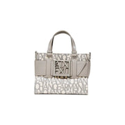 Light grey and white patterned Armani Exchange tote bag with top handles and logo