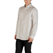 Armani Exchange grey striped long sleeve cotton shirt with a classic collar and crisp light gray fabric