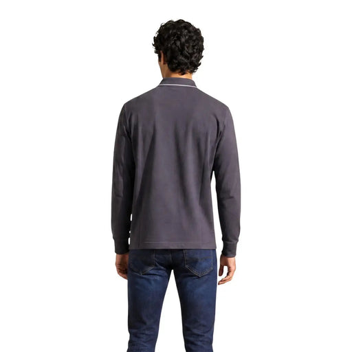 Armani Exchange Polo à manches longues pour homme, gris foncé avec col blanc, vue de face