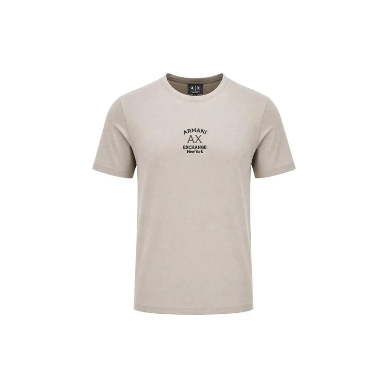 Beige Armani Exchange t-shirt en coton à manches courtes pour hommes t-shirt avec un col rond et une étiquette logo brodée noire sur le devant