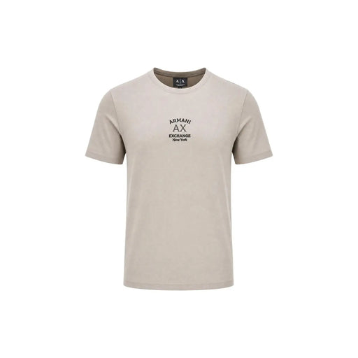 Beige Armani Exchange t-shirt en coton à manches courtes pour hommes t-shirt avec un col rond et une étiquette logo brodée noire sur le devant