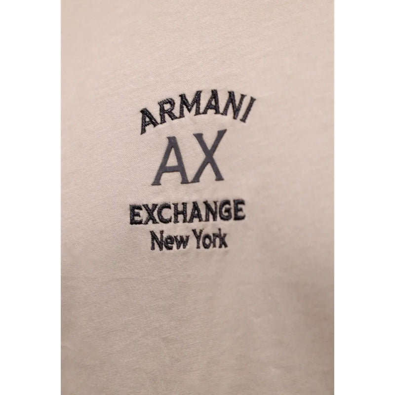 Beige Armani Exchange T-shirt homme en coton, col rond et logo noir brodé sur le devant