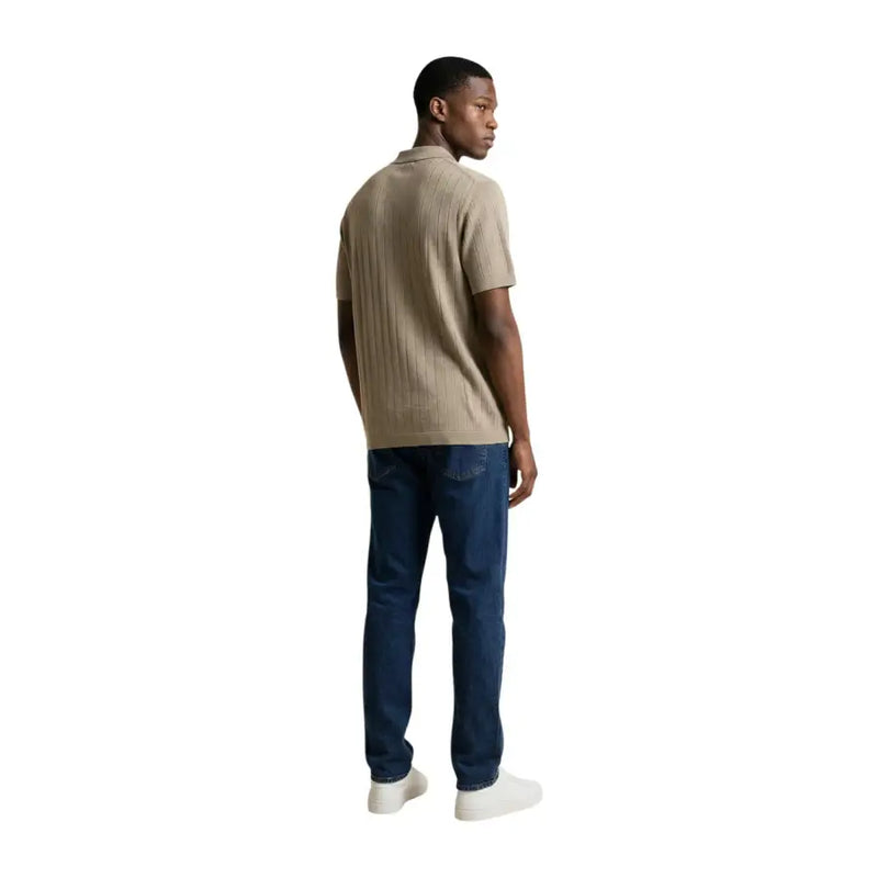 Armani exchange Polo beige en coton à fermeture éclair pour homme, en maille côtelée et col zippé.