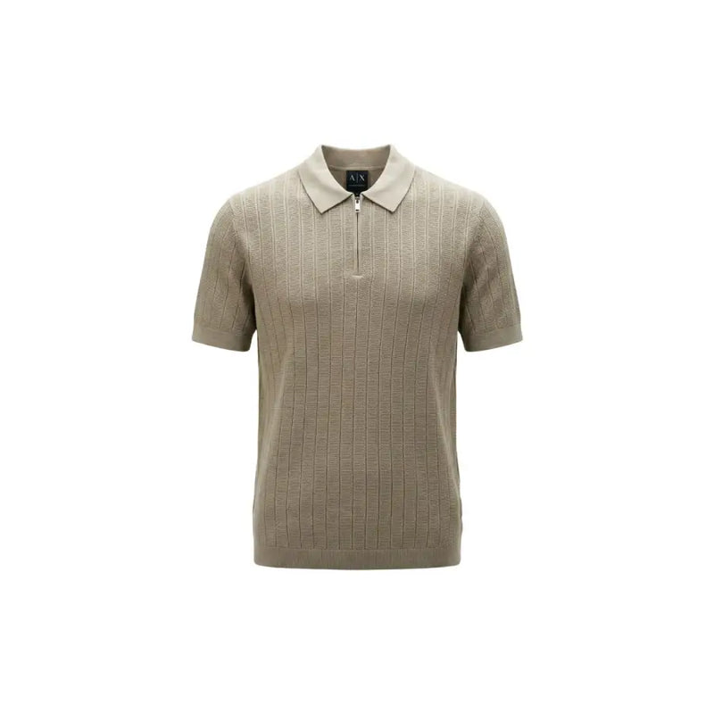 Armani Exchange Polo beige en coton pour homme, fermeture éclair, col et demi-zip côtelés.