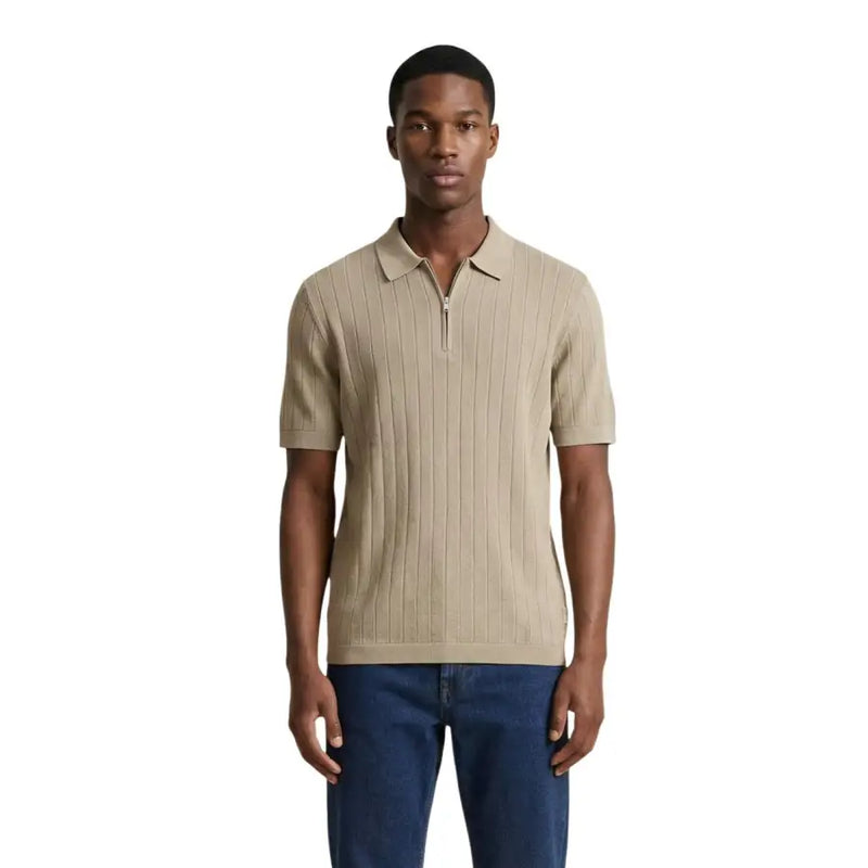 Armani Exchange Polo homme beige en maille côtelée de coton avec col zippé à mi-hauteur XM002438 vue de face
