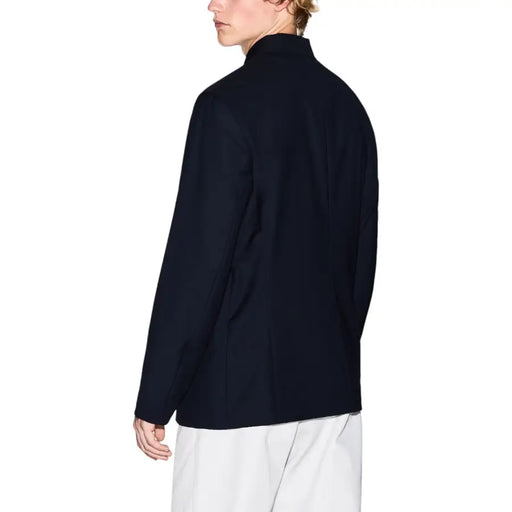 Armani Exchange Blazer classique noir pour homme en polyester, orné d'un élégant design bleu marine et de coutures discrètes.