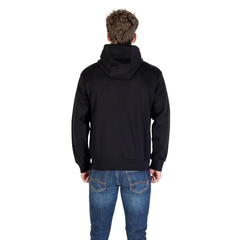 Armani Exchange Sweat-shirt à capuche noir en coton pour homme, finition lisse et unie, vue de face