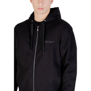 Armani Exchange Sweat-shirt à capuche noir en coton pour homme, fermeture éclair sur le devant et logo brodé discret sur la poitrine