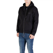 Armani exchange Sweat à capuche zippé noir en coton pour homme, avec logo brodé discret sur la poitrine