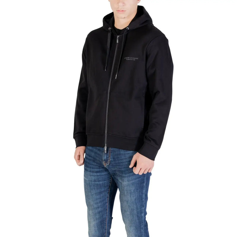 Armani exchange Sweat à capuche zippé noir en coton pour homme, avec logo brodé discret sur la poitrine