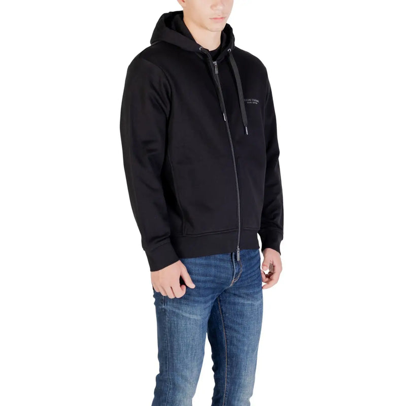 Armani exchange Sweat à capuche zippé noir en coton pour homme, avec un logo brodé discret sur la poitrine.