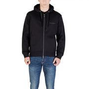 Armani Exchange Sweat à capuche zippé noir en coton pour homme, avec logo brodé discret sur la poitrine