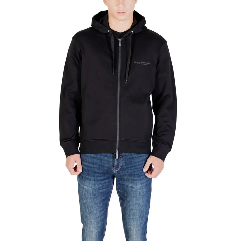 Armani Exchange Sweat à capuche zippé noir en coton pour homme, avec logo brodé discret sur la poitrine