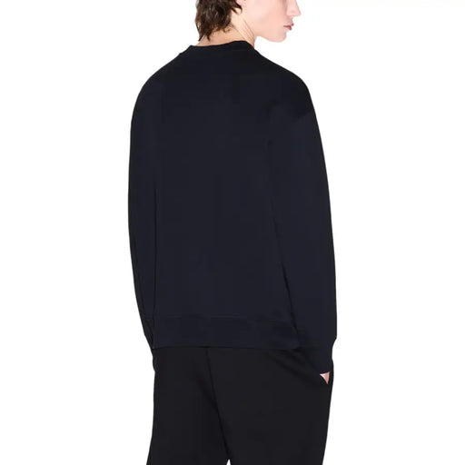 Armani Exchange Sweat-shirt noir à manches longues en coton pour homme, coupe décontractée, poignets côtelés et col rond.