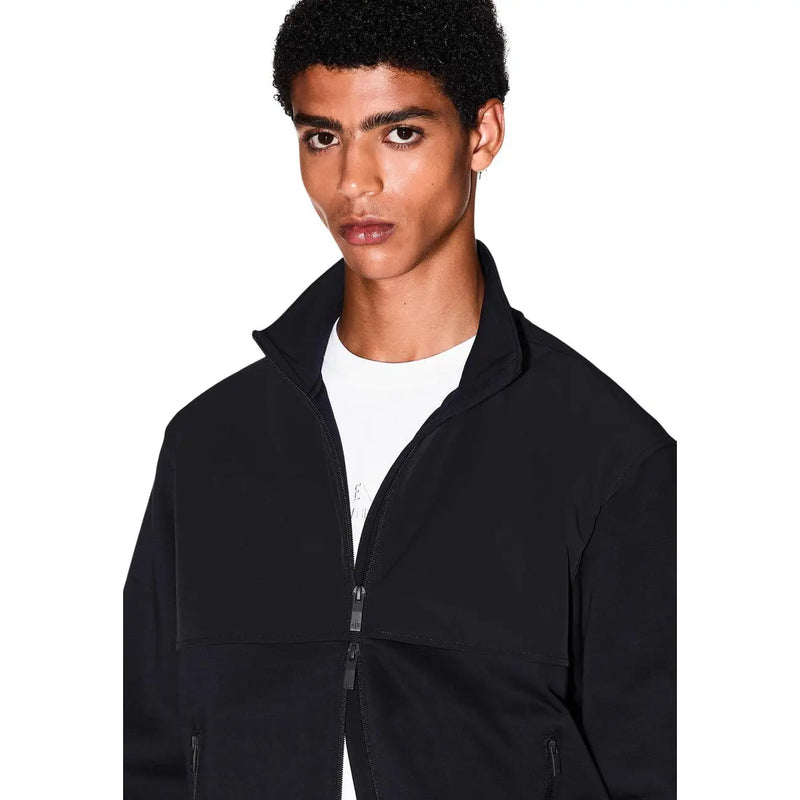 Armani Exchange Sweat-shirt noir en coton pour homme, avec fermeture éclair sur le devant et détails de coutures discrets, dans un design moderne et élégant.