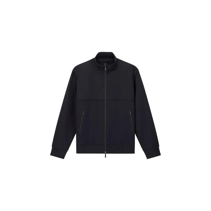 Armani Exchange Sweat-shirt zippé en coton noir pour homme, au design minimaliste et élégant, avec deux poches latérales.