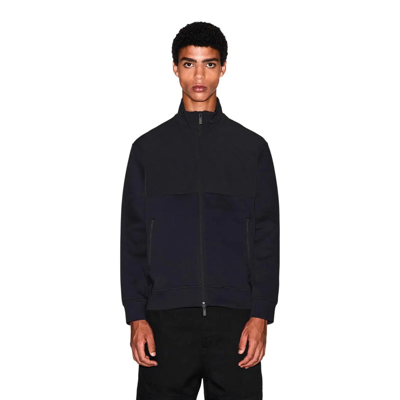 Armani Exchange Sweat-shirt zippé en coton noir pour homme, avec un design color-block discret et une silhouette moderne et élégante.