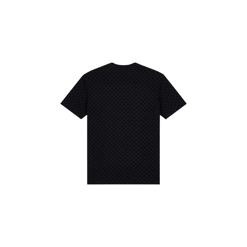 Armani Exchange T-shirt noir en coton pour homme, manches courtes, avec un motif discret à répétition sur le tissu.