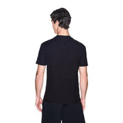 Armani Exchange T-shirt noir en coton pour homme, à manches courtes et à texture côtelée discrète.