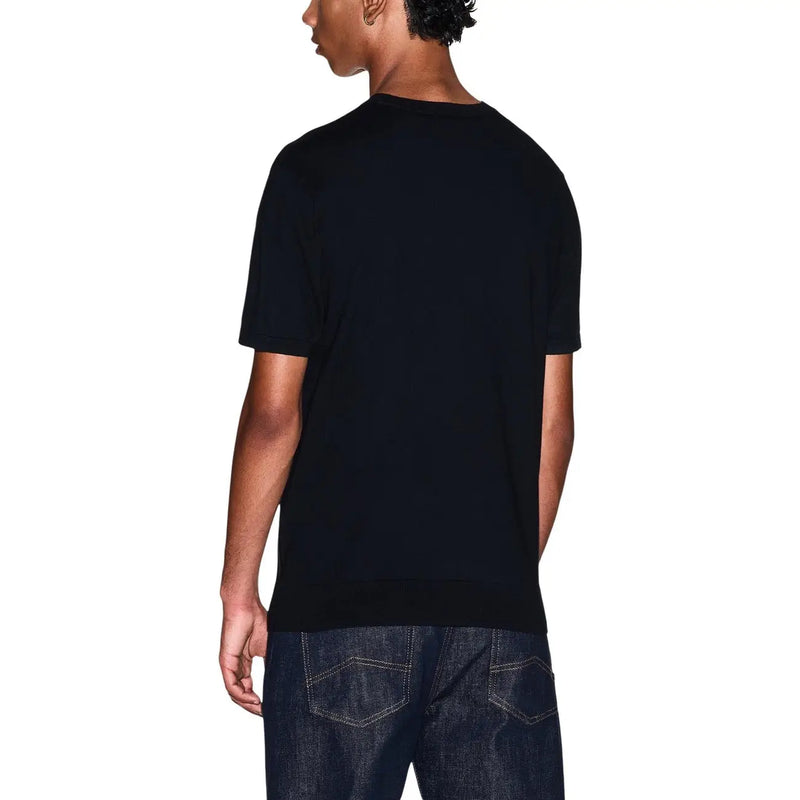 Armani Exchange T-shirt noir en coton à manches courtes et col rond pour homme, vue de face