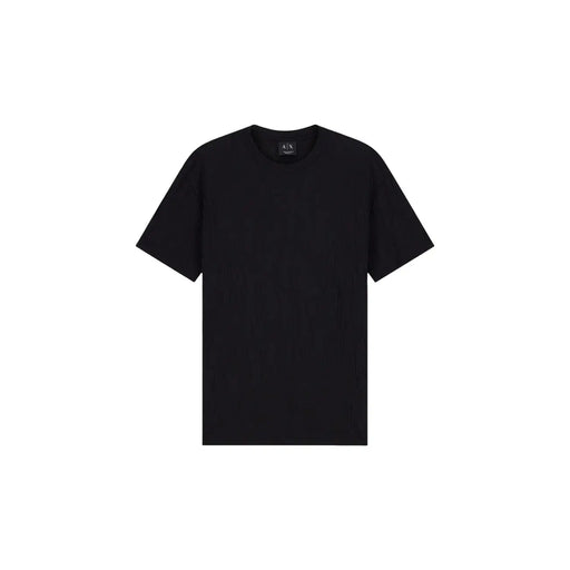 Armani Exchange T-shirt noir en coton pour homme, manches courtes, col rond, design minimaliste et étiquette de marque discrète au niveau du col.